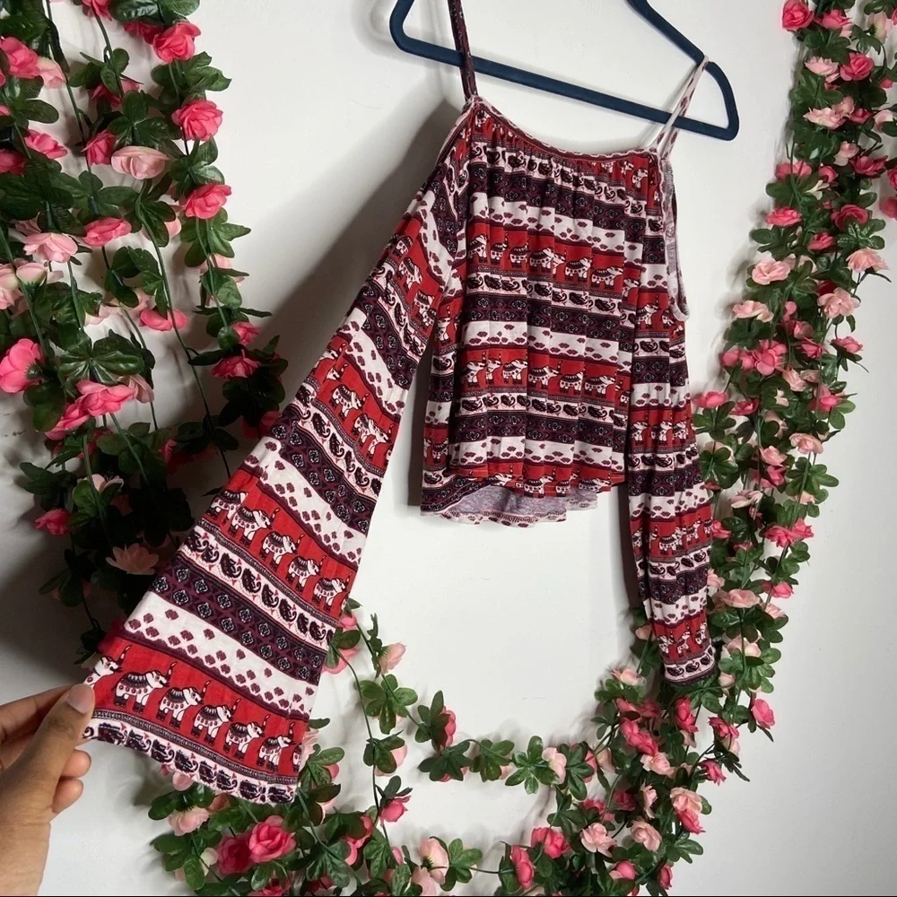 H&M Coachella Red Tribal Crop Top XS Red Ivory
